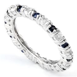 ***** FEATURE ITEM **** RING - 1/2CTW GENUINE MIDNIGHT BLUE SAPPHIRE(11PC) & 4/5 CTW WHITE TOPAZ(11P