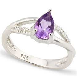 *RING -  4/5 CARAT TW AMETHYST & GENUINE DIAMONDS IN PLATINUM OVER 0.925 STERLING SILVER SETTING - S