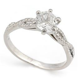 *RING - 4/5 CARAT WHITE TOPAZ & GENUINE DIAMONDS IN 925 STERLING SILVER SOLITARE DESIGNED SETTING - 