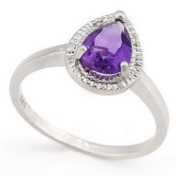 *RING - 1 1/3 CARAT AMETHYST & GENUINE DIAMONDS IN 925 STERLING SILVER SETTING - SZ 8 - INCLUDES CER