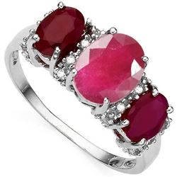 *RING - 2.54 CTW OVAL FACETED GENUINE RUBY & 16 DIAMONDS IN 925 STERLING SILVER SETTING - SZ 7 - INC