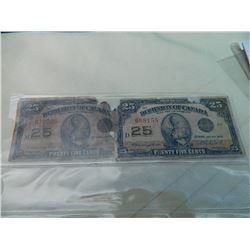 PAPER NOTE - DOMINION OF CANADA - 25 CENT - 2 TTL - as-is