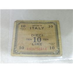 PAPER NOTE - ISSUED IN ITALY - 10 LIRE - 1943