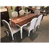 Image 1 : ANTIQUE WHITE AND CHERRY TOP DINING TABLE WITH 6 WHITE PADDED SIDE CHAIRS