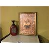 Image 2 : MOSAIC TABLE LAMP, OVAL WALL MIRROR, FRAMED FLOWER ARTWORK, VASE AND SIDE CHAIR