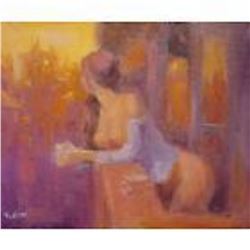 Fabulous Russian painting by Ukraine Artist (Signed). This impressionist work, a self portrait is de