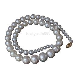 Smooth Surface Luster 5-13mm Graduated Round White Pearls Necklace 14k