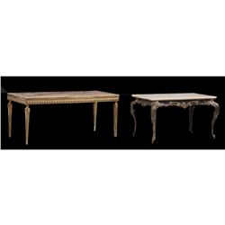 Two French Marble Top Metal Coffee Tables, 19th C.,