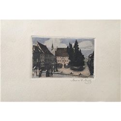 Nurnberg, Nuremburg Signed Hand-colored Etching