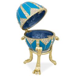 3.15" Crystal Rhombus On Blue Enamel Faberge Inspired Egg