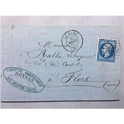 1866 French Original Postmarked Handwritten Envelope with Letter