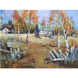 Signed Oil On Board Painting, Rural Cabin