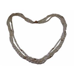 Vintage 14k Corrugated Ball Clasp Seed Pearl & Gold Bead Necklace 3 Strands