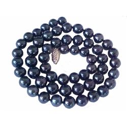 18" 7.5MM AAA GENUINE ROUND BLACK PEARL NECKLACE W. SOLID 14K YELLOW GOLD CLASP