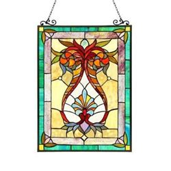"THEODORE" Tiffany-style Victorian Glass Window Panel 17.5X25