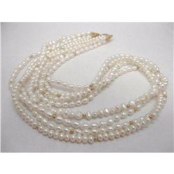 14K Yellow Gold 4 Strand Freshwater Pearl Necklace 20"