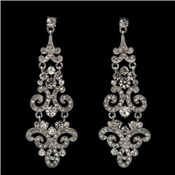 Rhodium Plated Clear Crystal Rhinestone Wedding Bridal Drop Dangle Earrings