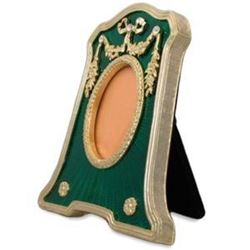 Faberge Rectangle with Oval Opening Green Enameled Guilloche Russian Antique Style Picture Frame