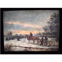 Russian Military Winter Scene Oil Painting