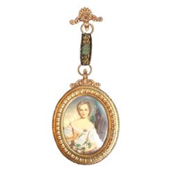 Antique Miniature Painting. Young Lady Portrait