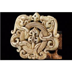 Old Chinese natural jade hand-carved statue of double dragon pendant NO.Y10