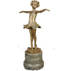 Signed Preiss Little Girl Child Ballerina Bronze Marble Statue Sculpture