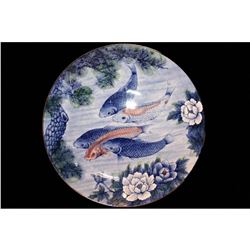 12.5" Sun Ceramics KOI Fish Lotus Decorative Plate