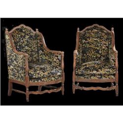 c1880 Pair of Upholstered Walnut Diminutive Wing Armchair