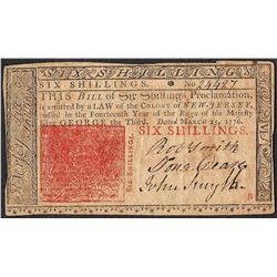 March 25, 1776 New Jersey Six Shillings Colonial Currency Note