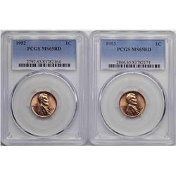 Lot of 1952-1953 Lincoln Wheat Cent Coins PCGS MS65RD