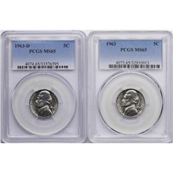 Lot of 1963 & 1963-D Jefferson Nickel Coins PCGS MS65