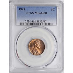 1945 Lincoln Wheat Cent Coin PCGS MS66RD PREMIUM TONING