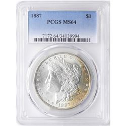 1887 $1 Morgan Silver Dollar Coin PCGS MS64 Nice Toning