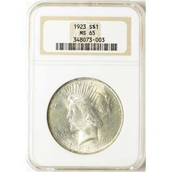 1923 $1 Peace Silver Dollar Coin NGC MS65