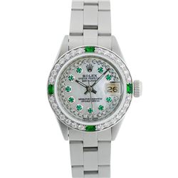 Rolex Ladies Stainless Steel MOP Emerald & Diamond Datejust Wristwatch