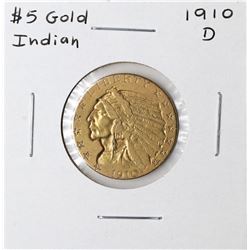 1910-D $5 Indian Head Half Eagle Gold Coin