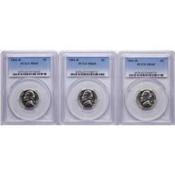 Lot of (3) 1961-D Jefferson Nickel Coins PCGS MS65