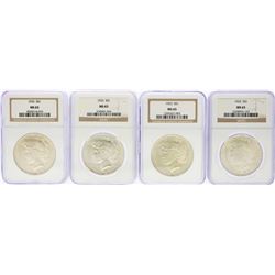 Lot of (4) 1923 $1 Peace Silver Dollar Coins NGC MS65