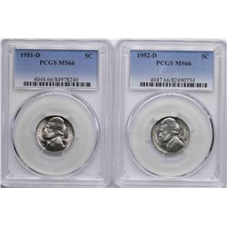 Lot of 1951-D & 1952-D Jefferson Nickel Coins PCGS MS66