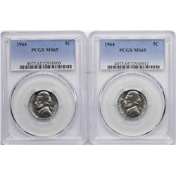 Lot of (2) 1964 Jefferson Nickel Coins PCGS MS65