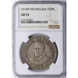 1912H Nicaragua Cordoba Coin NGC AU53