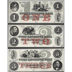 Lot of 1800's $1/2/3 The Corn Exchange Bank Waupun, WI Obsolete Notes