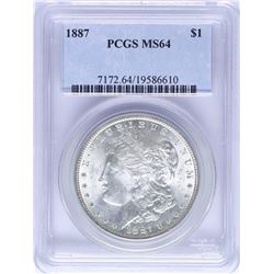 1887 $1 Morgan Silver Dollar Coin PCGS MS64 Nice Toning