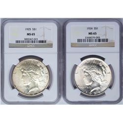 Lot of 1924-1925 $1 Peace Silver Dollar Coins NGC MS65