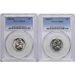 Lot of 1951-D & 1952-D Jefferson Nickel Coins PCGS MS66
