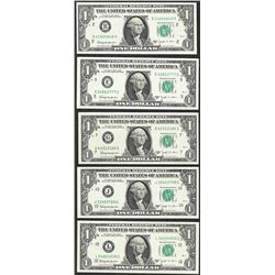 District Set of 1963B $1 Federal Reserve BARR Uncirculated Notes