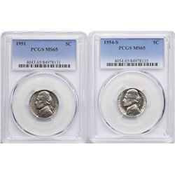 Lot of 1951 & 1954-S Jefferson Nickel Coins PCGS MS65