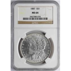 1887 $1 Morgan Silver Dollar Coin NGC MS64