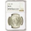 Image 1 : 1922 $1 Peace Silver Dollar Coin NGC MS63