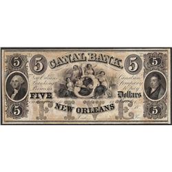 1800's $5 Canal Bank New Orleans Obsolete Note